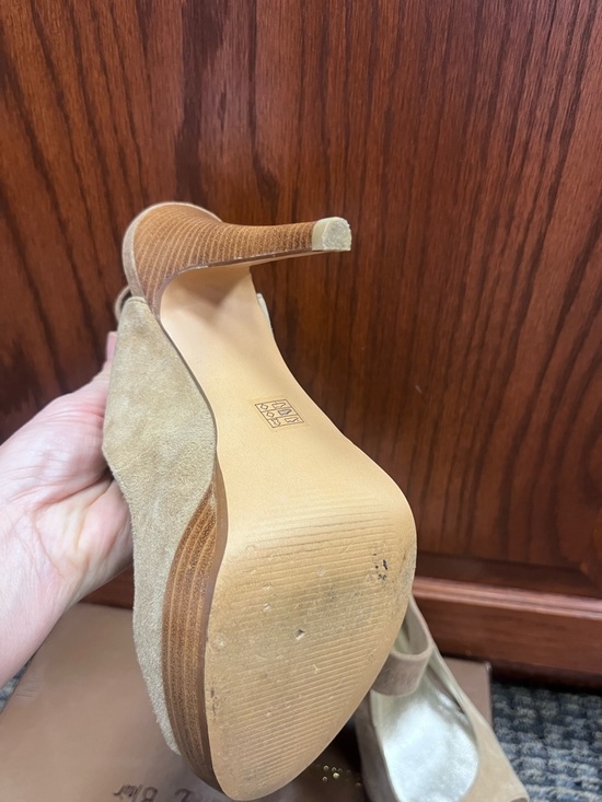 Michael Shannon Beige Suede Peep-Toe High Heels - Picture 5 of 5